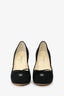 Pre-loved Chanel™ 2012 Black Canvas Interlocking CC Bow Logo Cap Pumps Size 35