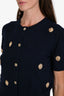 Pre-loved Chanel™ Navy Blue Cashmere Lion Camellia Short Sleeve Button Down Cardigan Size 38