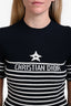Christian Dior Navy/White Cotton Knit Striped Logo SS Top Size 10