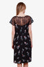 Valentino Black Silk Floral Lace Paneled Midi Dress Size 10