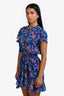 MISA Los Angeles Blue Multicolour Floral Print Ruffled Mini Dress Size XS