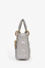 Christian Dior 2017 Pearl Grey Cannage Leather Mini Lady Dior Top Handle With Strap