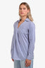 DSquared2 Blue Striped Cotton Poplin Plated Collared Blouse Size 42