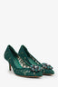 Dolce & Gabbana Green Lace Bellucci Jeweled Embellishment Pointed Toe Pumps Size 39.5