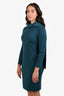 Akris Green Cashmere Silk Blend Long Sleeve Scarf Detail Midi Dress Size 6
