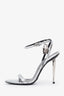 Tom Ford Silver Metallic Padlock Pointy Naked Heeled Sandals Size 36