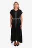 Proenza Schouler Black Mesh White Trim Belted Midi Dress Size 8 with Slip