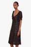 Ba&sh Black/Brown Puffy Sleeve Midi Dress Size L