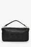 Fendi Black Embossed Leather Baguette FF Shoulder Bag with Strap