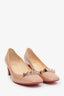 Christian Louboutin Nude Patent Leather Studded Block Heels Size 39.5