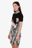Roberto Cavalli Black/Navy Printed Short Sleeve Mock Neck Dress Size 42