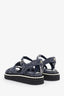 Pre-loved Chanel™ Navy Tweed Faux Pearl Trimmed Sandals Size 36.5