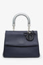 Christian Dior Blue Leather Top Handle Bag With Strap