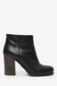 Prada Black Leather Wooden Block Heel Ankle Boots Size 35