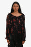 Alexander McQueen Black/Red Sheer Silk Long Sleeve Blouse Size 42