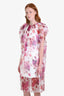 Dries Van Noten White/Pink Silk Blend Floral Short Sleeve Dress Size 34