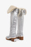 Celine Silver Leather Shearling Boots Size 37.5