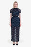 Self-Portrait Navy Blue/Teal Floral Embellished Short Sleeve Maxi Dress Size 2