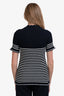 Christian Dior Navy/White Cotton Knit Striped Logo SS Top Size 10