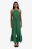 Tibi Green Silk Sleeveless Ruffle Jumpsuit Size 2
