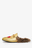 Gucci Gold Leather Horsebit Princeton Heart Slip-On Loafers with Fur Size 38