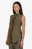 Helmut Lang Green Cotton Silk Sleeveless Button Down Shirt Size P