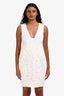Diane von Furstenberg White/Light Green Eyelet Floral Cutout Deep V-Neck Midi Dress Size 0