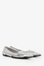 Prada Metallic Silver Leather Pointed Toe Flats Size 41