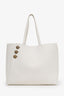 Balmain White Leather Embleme Tote Bag