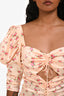 For Love & Lemons Peach Floral Print Ruched Midi Dress Size M