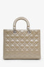 Christian Dior Beige Patent Leather Large Cannage Lady Dior Top Handle Bag with Strap