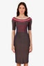 Herve Leger Purple/Grey Colour Block Quarter Sleeve Bandage Dress Size S