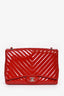 Pre-loved Chanel™ 2010 Red Patent Leather Chevron Maxi Flap