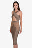 Michael Costello x Revolve Taupe Satin Lace Detail V-Neck Philip Midi Dress Size S