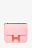 Hermès 2015 Rose Sakura Tadelakt Leather Lizard Trim Mini Constance 18