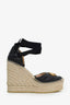 Gucci Black Chevron Leather Marmont Espadrille Wedges Size 36.5