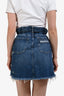 Miu Miu Blue Denim Crystal Embellished Floral Logo Mini Skirt Size 36