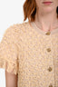 Pre-loved Chanel™ Beige Cotton Blend Fringe Short Sleeve Owl Button Top Size 38