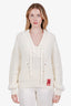 Gucci Cream V Neck Lace Up Ribbed Sweater Size M
