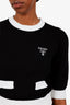 Prada Black/White Logo-Embroidered Cropped Short Sleeve Sweater Size 38