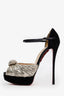 Christian Louboutin Black Suede and Gold Leather Peep Toe Heels Size 39.5