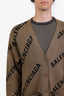 Balenciaga Taupe Cotton Wool Logo All Over Cardigan Size S Mens
