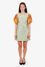 Miu Miu Green/Yellow Beaded Jacquard Puff Sleeve Dress Size 38