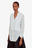 Helmut Lang White Cotton Silk Sheer Distressed Button Down Top Size P