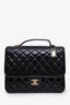 Pre-loved Chanel™ 22K Black Patent Leather Quilted Large School Memory Top Handle Flap Backpack