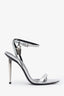 Tom Ford Silver Metallic Padlock Pointy Naked Heeled Sandals Size 36