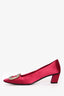 Roger Vivier Magenta Satin Square Toe Strass Buckle Kitten Heels Size 38