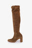 Christian Louboutin Brown Suede Over The Knee Block Heel Boots Size 37.5
