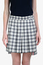 Thom Browne White/Grey Wool Dropped Pleated Plaid Mini Skirt Size 42