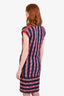 Pre-loved Chanel™ 2012 Runway Navy/Red Cotton Striped Rare Jewel Buttoned Dress Size 36